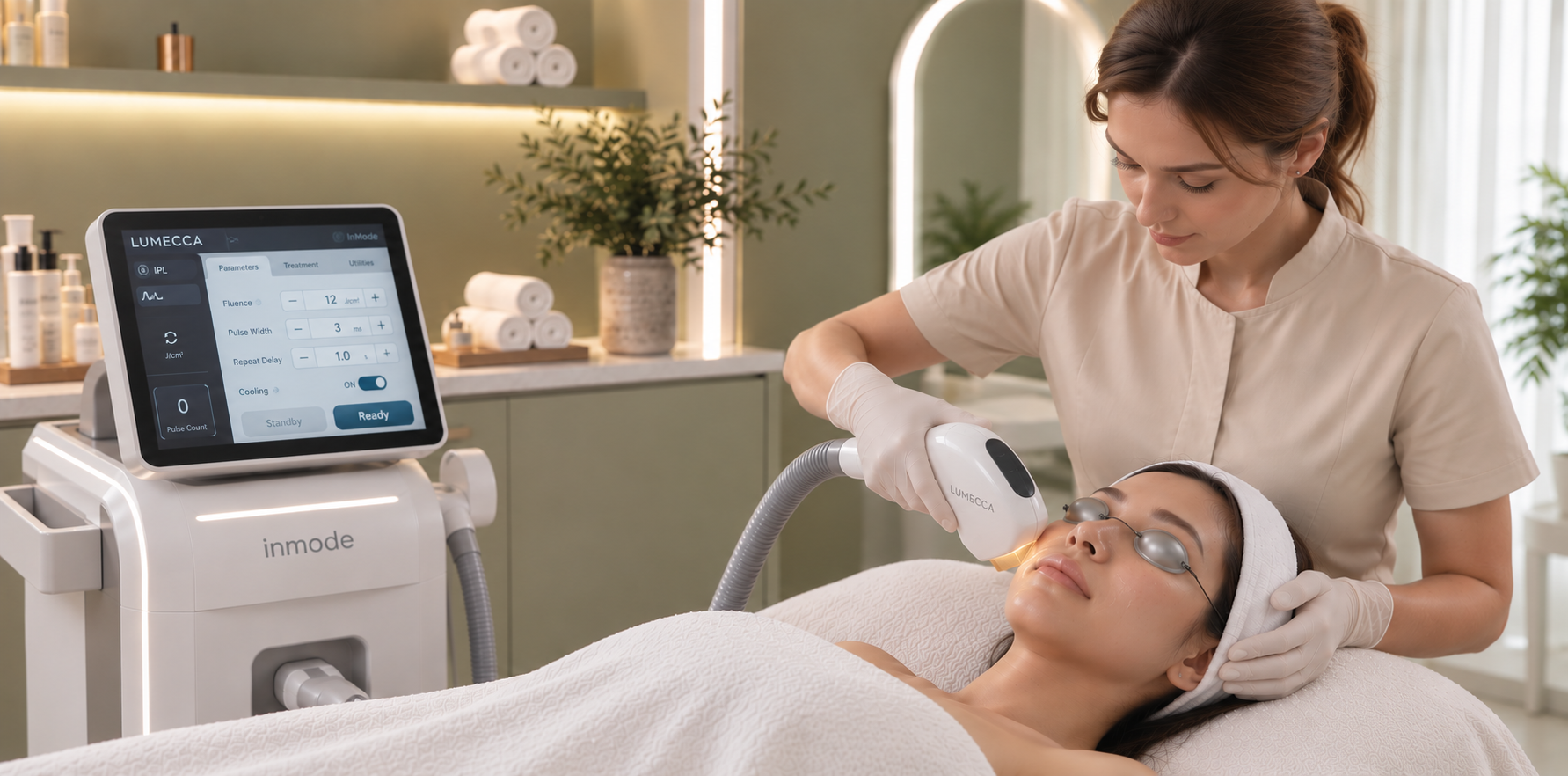 Laser skin rejuvenation treatment in a calm clinic room